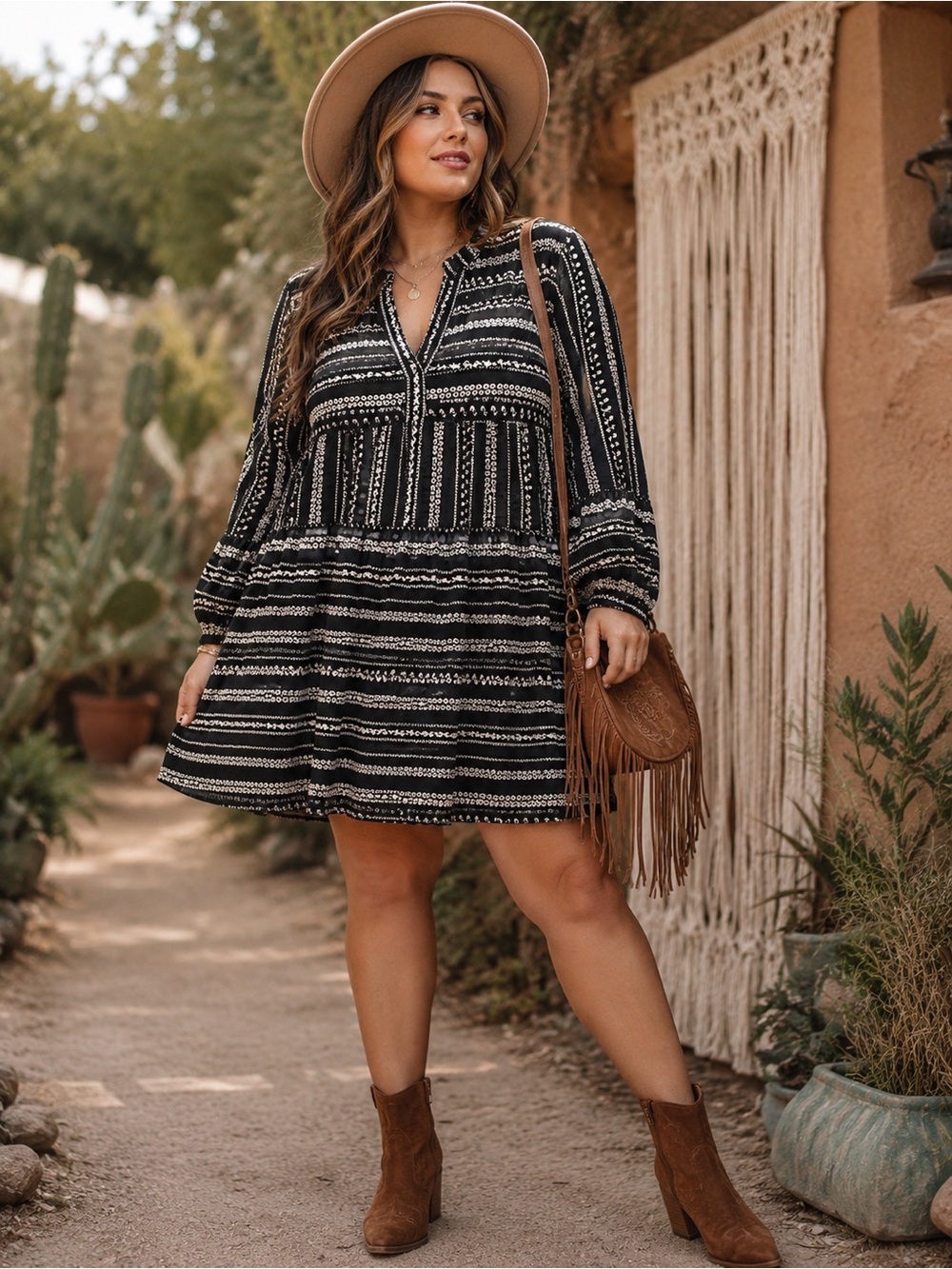 Emery Rose Boho Peasant Dress|XL Black & White Festival Style Tunic Dress  NWOT